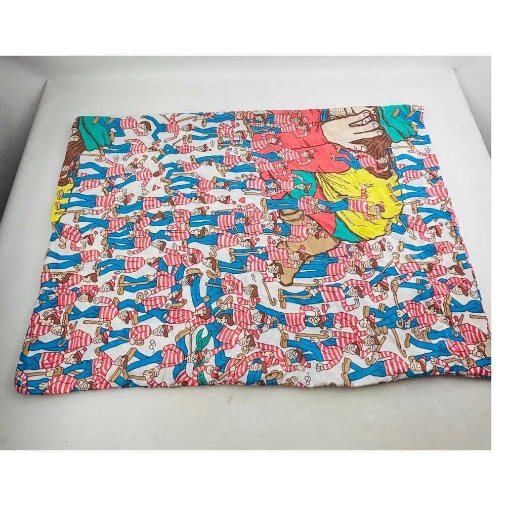 Vintage Where's Waldo Twin Flat Sheet Pillowcase Giant Dragon Springs 1990 Flaws